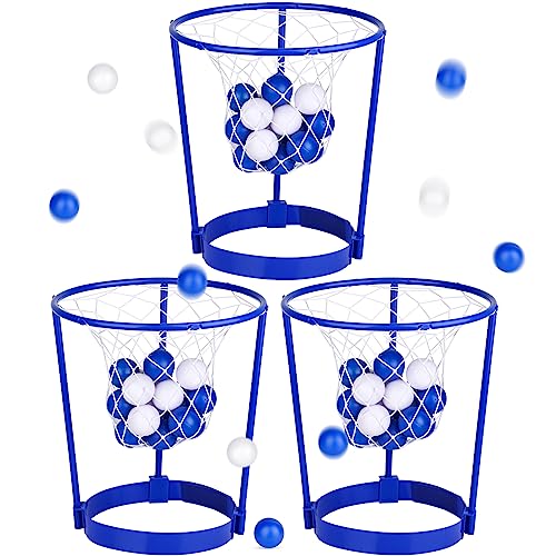 3 Pack Head Hoop Basketball Party Game for Kids and Adults Carnival Games Adjustable Basket Net Headband with 40 Balls for Birthday Party Basket Head Game Family Indoor Outdoor Fun Activities - color: Blue