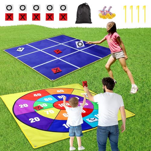 2-in-1 Outdoor Giant Tic Tac Toe Bean Bag Toss Games for Kids Adults, 4.5Ft Double-Sided Large Outside Lawn Yard Backyard Carnival Field Day Beach Picnic Camping Birthday Party Family Reunion Game - style: Regular