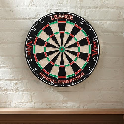 Viper League Pro Regulation Bristle Steel Tip Dartboard Starter Set with Staple-Free Bullseye, Radial Spider Wire, High-Grade Sisal with Rotating Number Ring, Chalk Cricket Scoreboard, Steel Tip Darts