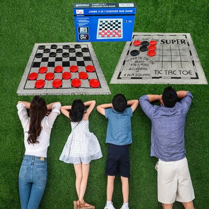 Yuanhe Gaint Checkers Game Set - Large 3 in 1 Checkers Including Tic Tac Toe with Reversible Rug, Calssic Indoor Outdoor Yard Games for Family