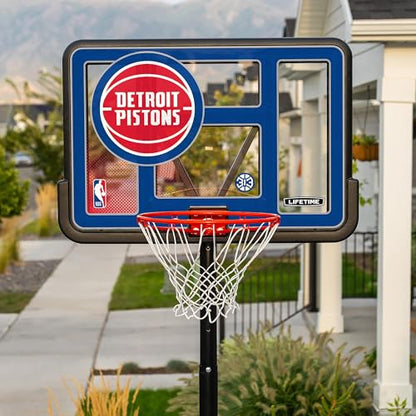 Lifetime NBA Detroit Pistons Portable Basketball Hoop, Adjustable Height 7.5-10 Ft, 44 Inch Shatterproof Fusion Backboard, Base with Wheels - color: Detroit Pistons