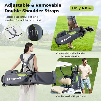 ULTIMATE Golf Stand Bag, 8-Way Golf Bag with 5 Pockets, Rain Hood, Detachable Dual Shoulder Strap, Lumbar Pad, Handles, Portable Golf Club Bag for Men & Women - color: Grey