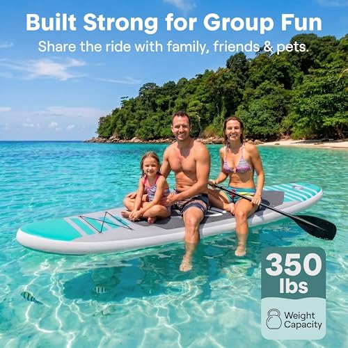 SereneLife 10’6” Inflatable Stand Up Paddle Board with Premium SUP Accessories - 32” Wide Stable Design with Non-Slip EVA Deck Pad, for Youth and Adults, 350 lbs. Capacity - color: Aqua Mint