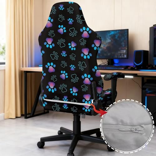 Suobstales Dog Paw Pattern Gaming Chair Cover with Armrest Cover, Cat Scratch Proof Jacquard Soft Spandex Gaming Chair Slipcovers with Arms Cover for Racing Office Computer Reclining Chairs - color: Dog Paw