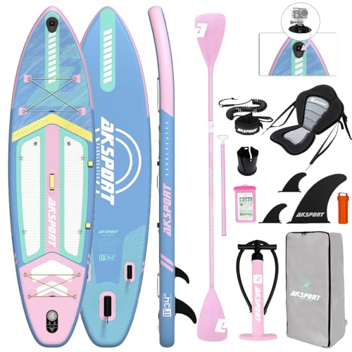 AKSPORT 11' Inflatable Stand-Up Paddle Board with Upgraded SUP Accessories Kit | Extra Wide 34" Design | Non-Slip Deck | Premium SUP Board for Adults & Youth of All Levels