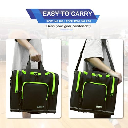 LARIPOP Bowling Ball Bag, Single Bowling Tote with Padded Ball Holder, Ventilated Shoe Pocket & Adjustable Shoulder Strap for Adult Bowlers Men Women - color: Black+Lemon Green