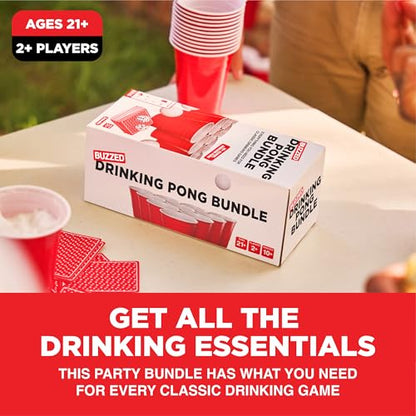 Buzzed Drinking Pong Bundle Kit – Bachelor Party Essentials for Drinking Games, Summer Party Activity for Adults, Outdoor & Poolside Fun, Includes Dice, Pong Balls, Cups & Cards for 10+ Ways to Play - style: Party Pong Bundle