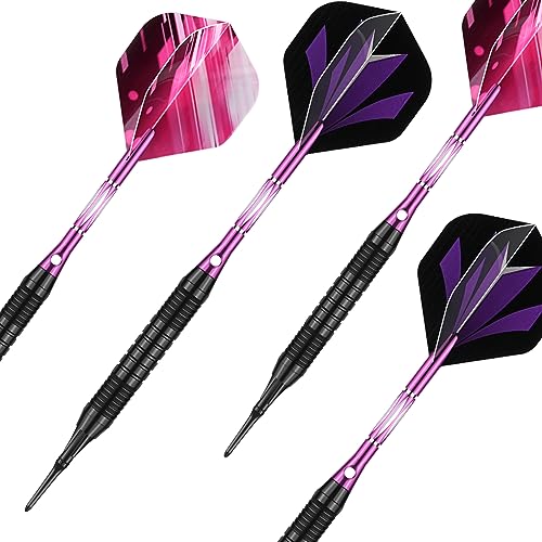 Darts Plastic Tip Set - 18g 21g Colorful Rainbow Soft Tip Darts 50 Anti-Loose O-Rings 6 Shaft (Aluminum/Nylon 45mm) 6 Durable Flights Extra 50 Soft Tips Electronic Dartboard - color: Purple-DART-D