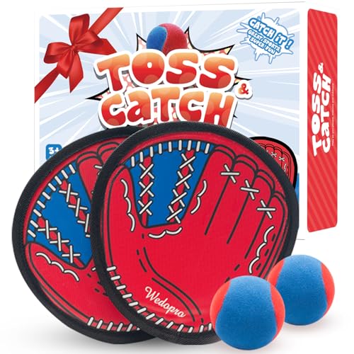 Toss and Catch Ball Game, Kids Toddler Baseball Glove & Catch Ball Toys, Kids Outdoor Games for Family, Toys for Beach Yard Outside, Birthday Easter Gift for Ages 3 4 5 6 7 8-12 Year Old Boys Girls - color: Red