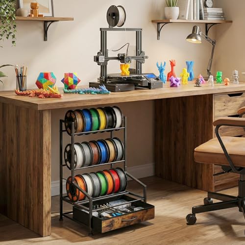 3D Printer Filament Storage Rack with Fabric Drawer | Dust-Proof Build, Fits PLA ABS TPU Nylon, Sturdy Spool Holder, Ideal for Organized 3D Printing Workshop & Home Studio