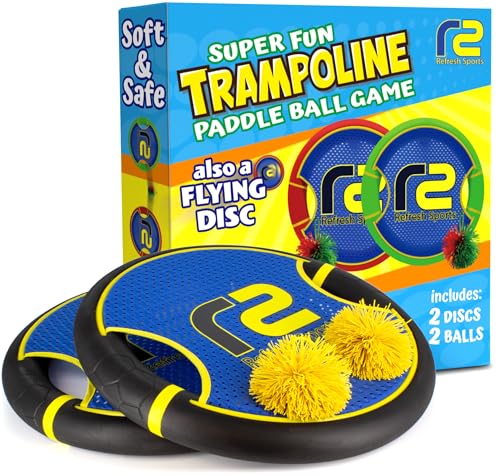 Fun Bouncy Paddle & Stringy Ball Toss & Catch Game - Easy to Use for Kids All Ages - Soft Foam Design for Safe Play Indoors or Outdoors - Also Works as Flying Disc - Great Gift Idea for Boys & Girls - color: Black & Yellow