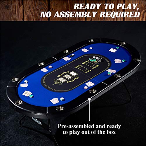Barrington Poker Multiple Styles Folding Poker Table & Poker Table Top/Dining Table Collection, Durable Padded Rail Tables with Felt Playing Surface, Perfect for Texas Holdem Games - style: 84 In. Classic Poker Table (10 Player)