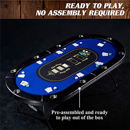 Barrington Poker Multiple Styles Folding Poker Table & Poker Table Top/Dining Table Collection, Durable Padded Rail Tables with Felt Playing Surface, Perfect for Texas Holdem Games - style: 84 In. Classic Poker Table (10 Player)