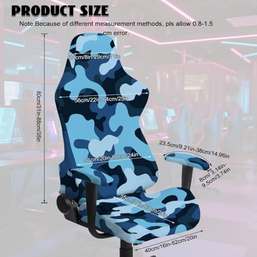 Blue Camo Gaming Chair Cover with Attached Arms 4 Pcs Stretchable Gaming Armchair Covers Non Slip Anti Cat Scratch Protection of Computer Gamer Chair Slipcovers Breathable for Home Office - color: Camo Blue
