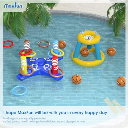 Max Fun Pool Toys Games Set, Inflatable Cross Ring Toss Games, Floating Pool Basketball Hoop, Inflatable Cactus Pool Floats for Kids Teens Adults Swimming Water Toys (3-Piece Set)