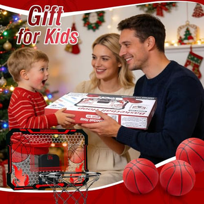 Indoor Basketball Hoop for Kids with Scoreboard Over the Door Basketball Hoop with 3 Balls Basketball Toys Gifts for 5 6 7 8 9 10 11 Years Old Boys Girls Mini Hoop for Bedroom and Birthday/Christmas - style: Red