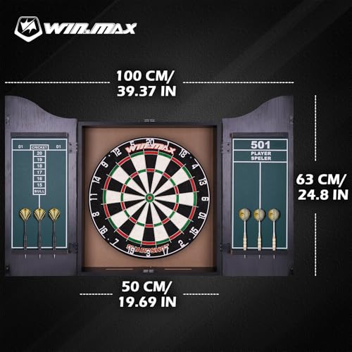 WIN.MAX Dart Board - Bristle Steel Tip Dartboard for Adults Bristle Steel Tip Dart Board Set with 12 Darts Metal - style: Dartboard and Cabinet Set