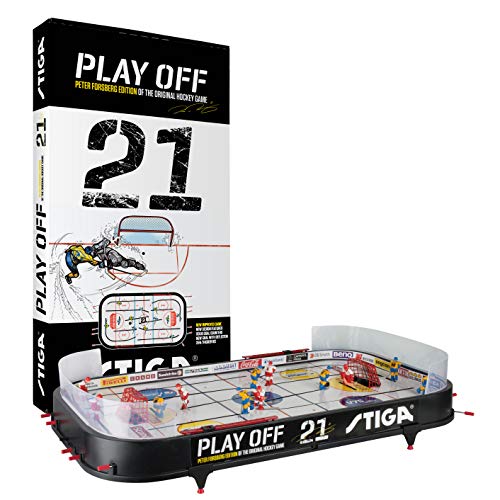 STIGA Table-Top Rod Hockey Game Play Off 21 – Classic Ice Hockey Action with Enhanced Features, Easy Assembly, Includes 2 Pucks – Fun for All Ages - color: White