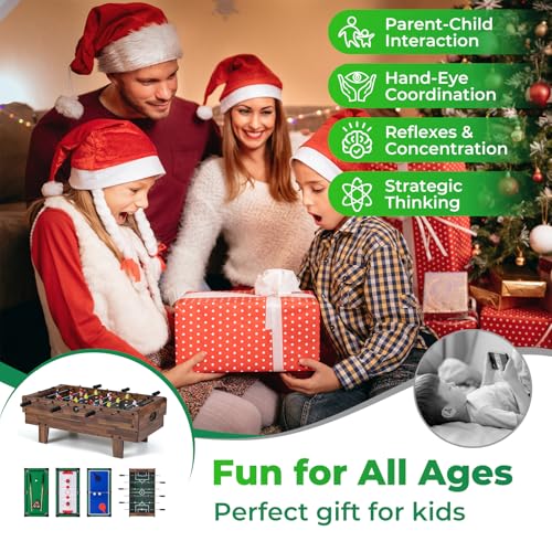 GYMAX 4 in 1 Multi Game Table, 32" Combo Game Table Set Includes Foosball, Pool Table, Hockey, Ping Pong Tabletops w/Accessories for Kids & Adults, Home, Game Room, Family Nights - color: Wood Grain