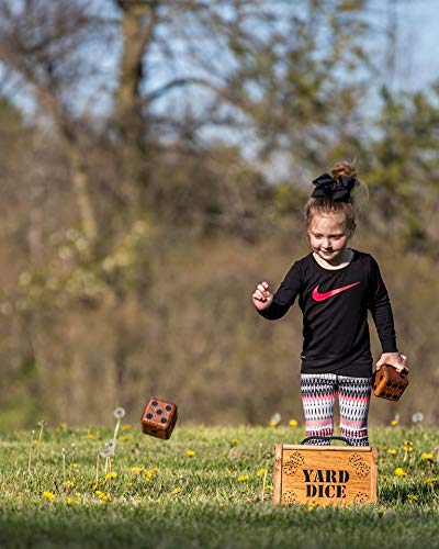 Yardzee Yard Dice Set with 8 player dry erase score sheet - 6 Giant Wood Lawn Dice - Great Backyard Game