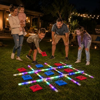Outdoor Toss Games for Adult and Kids, Giant Tic Tac Toe Game with LED Light, Classical Board Yard Game Sandbag Game for Famlily, Party, Travel(4ft x 4ft)