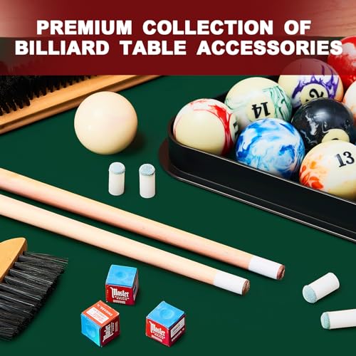 Outus 71 Pcs Premium Pool & Billiard Table Accessories Set – Pool Balls, Cue Sticks with Tips, Triangle Rack, Chalks, Brush Spot Stickers for Home Family & Beginner Practice - style: Marble Style Balls