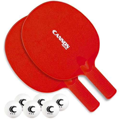 Cannon Sports Unbreakable Table Tennis Paddle Set - 2 Rackets with 6 Pack of 3-Star Table Tennis Balls – Portable Set for 2 Players - color: 2 Red Paddles + 6 White Balls