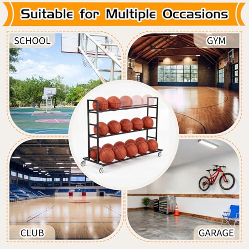 Colingmill Heavy Duty Basketball Rack with Wheels, Multi-Tier Rolling Ball Storage Cart, Sports Equipment Organizer for School, Gym, Club Shoot Training - size: 20ball