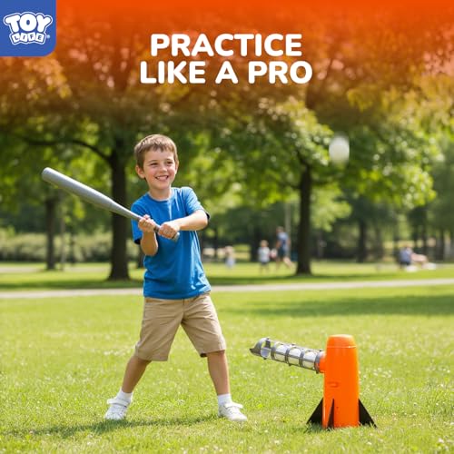 TOY Life Baseball Pitching Machine for Kids Training Tball Set– Toddler Pitching Machine Auto Launcher with 7 Balls, Bat & Sticky Gloves | Pop and Pitch Baseball Toy for Boys & Girls Ages 5-12