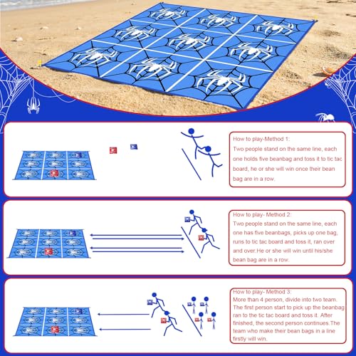 2-in-1 Giant Tic Tac Toe Game Bean Bag Toss Outdoor Games, 4.5FT Spider Tic Tac Toe Game with 10 Pcs Bean Bags, Outside Games for Adults and Family Lawn Yard Carnival Field Day Camping Party - color: Red Blue