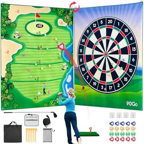 Double-Sided Chipping & Dart Game Mat Set with Golf Club, 20 Sticky Balls, 6Ft x 5Ft Supersize Game Training Mat, Ideal Indoor & Outdoor Gifts for Adults, Family, and Kids Play