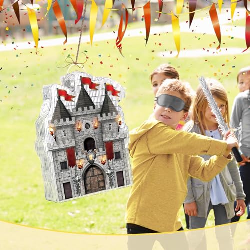 WERNNSAI Medieval Castle Piñata - Medieval Piñata with Blindfold and Bat for Kids Knight Birthday Party Decorations Gothic Castle Vampire Cosplay Halloween Party Supplies - style: Medieval Castle