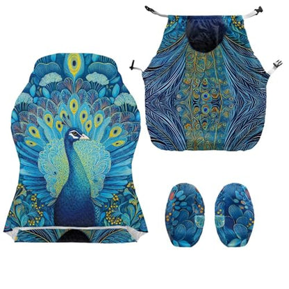 Peacock Print 4Pcs Gaming Chair Cover Set Comfortable Breathable Computer Office Chair Cover with Armrest Covers Universal Fit for Desk/Swivel/Rotating Chairs Protector - color: Blue - Peacock
