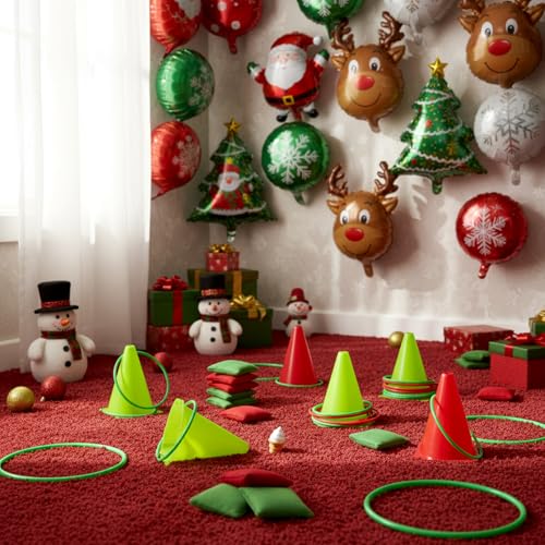 Soulchen 30 Pcs 3 in 1 Carnival Games Set Soft Plastic Cones Bean Bags Combo Set Ring Toss Games for Adults Family Outdoor Yard Birthday Party