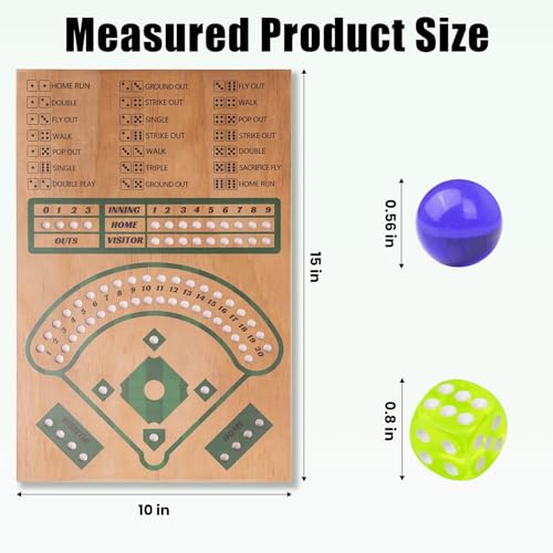 WodGod Baseball Board Game,Baseball Dice Board Game,Solid Wood,12 Colourful Beads and Dice,Manual Included,Portable,Perfect for Home Party,Family Night and Road Trip (Rectangular)