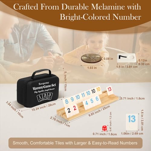 2-6 Players Rummy Game Gifts, Easter Gifts/Easter Basket Stuffers for Adults, Rummy Game W/ 6 Wooden Racks, 160 Melamine Tiles, Drawstring Bag, Portable Case, Family Games for Adults & Kids Age 8+ - style: 2-6 Players