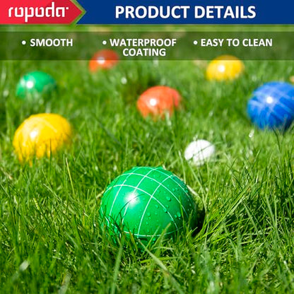 ropoda 107mm Bocce Ball Set Regulation Size and Weight with 8 Resin Bocce Balls, Resin Bocci Balls for Professional Tournament Competition, 60mm Pallino, Nine-Grid Shockproof Carrying Bag(2-8 Players) - size: 107mm