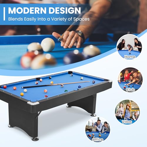 84’’ Pool Table 7FT Game Table Billiards Tables with Includes Accessories, 2 Cue Sticks, Billiard Balls, Rack, Felt Brush and Chalk for Family Game Room Basements