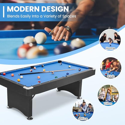 84’’ Pool Table 7FT Game Table Billiards Tables with Includes Accessories, 2 Cue Sticks, Billiard Balls, Rack, Felt Brush and Chalk for Family Game Room Basements
