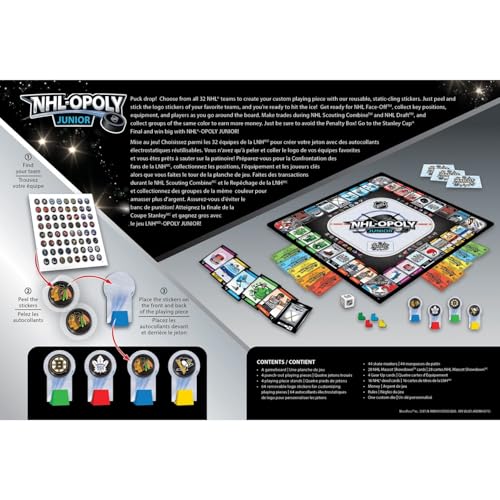 MasterPieces NHL Opoly Junior Board Game - Official Licensed Hockey Game for Family Game Night, Sports Themed Tabletop Play, Hockey Gifts for Boys 8-12, Fun Interactive Ice Hockey Experience