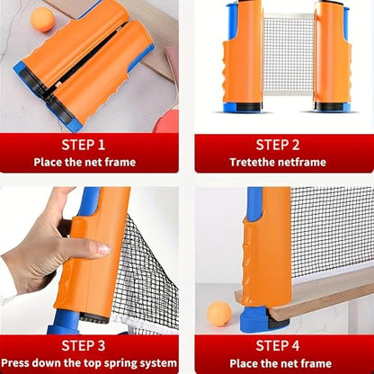 Recreational Table Tennis Sets with 2Pcs Table Tennis Rackets and 3Pcs Ping Pong Balls, Retractable Table Tennis Net Replacement with Clamps for Any Table, Home/Outdoor Games - color: Orange
