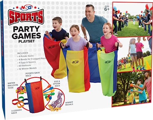 NSG 84pcs Outdoor Games Play Set - Potato Sack Race Bags for Kids Adults, Egg Spoon Relay Race, 3 Legged Race Bands for Teams, Parties, Teens, Family, Friends, Party Games, Kids, Adults, Home, School