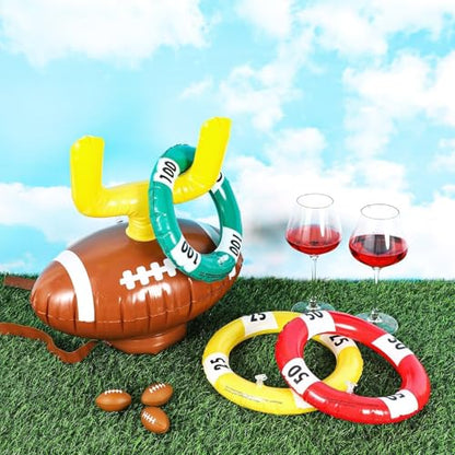 Set Football Goal Post Ring Toss Game Inflatable Ring Toss Game Sport Party Post Rings Sport Football Hat Games for Birthday Family Indoor Outdoor Sports Graduation Party Games Supplies