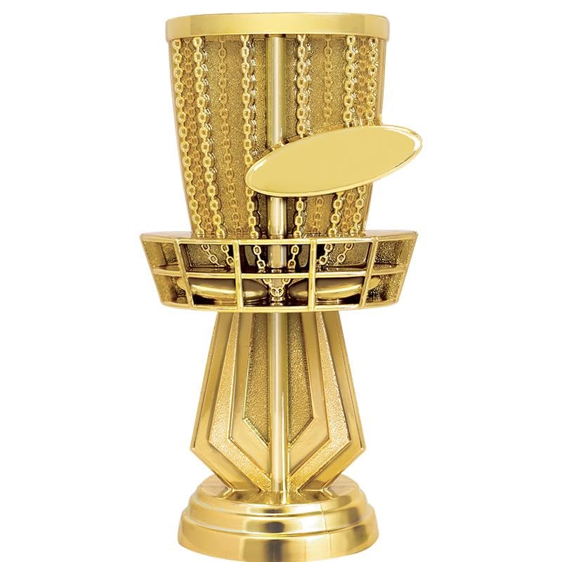 Crown Awards 6" Disc Golf Basket with Disc Trophy On Luxury Black Base
