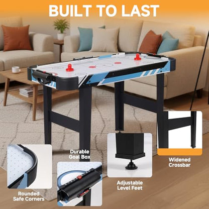 48” Air Hockey Table for Adults – Full-Size Arcade Game Table with LED Electronic Scoreboard, 2 Pushers & 2 Pucks, Sturdy MDF Frame for Home, Office & Game Room