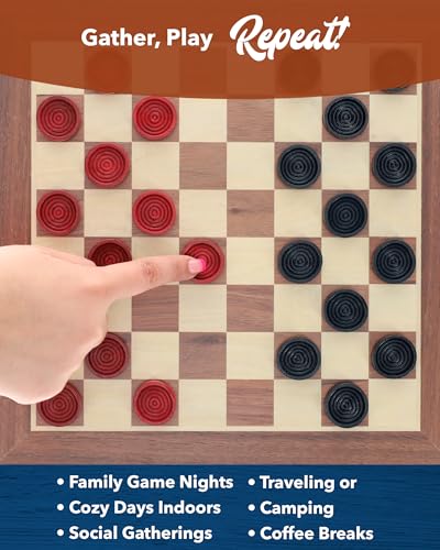WE Games Wooden Checkers Pieces with Drawstring Storage Bag - 24 Checker Pieces Only - Red & Black, 1.062-inch Diameter - size: 1.062 inch diameter