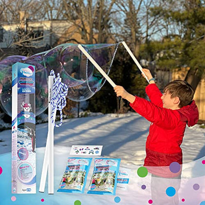 WOWMAZING Giant Bubble Kit Winter – Bubble Wand, 2 Big Bubbles Mix Pouches, 8 Cold-Activated Stickers for Outdoor Winter Fun |Bubbles Made in USA - style: Kit-Winter