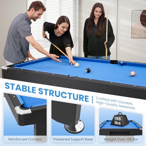 84’’ Pool Table 7FT Game Table Billiards Tables with Includes Accessories, 2 Cue Sticks, Billiard Balls, Rack, Felt Brush and Chalk for Family Game Room Basements