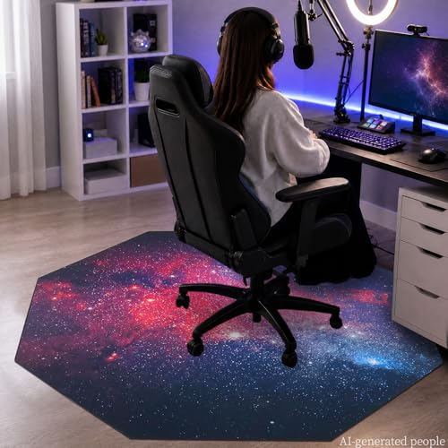 USTIDE Large Gaming Chair Mat Soft Non-Slip Low-Pile Outer Space Rug Washable Starry Sky Floor Mat for Bedroom Living Room Noise Reducing Carpet for Kids Teen Adults 51"x51" - color: Navy/Red