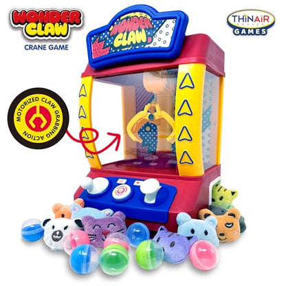 Thin Air Brands Wonder Claw Machine Crane Game for Kids - Arcade Style with 9 Stuffed Animal Prizes and 9 Balls, Sound Effects - Perfect Birthday Surprise Toy Grabber Arcade Game